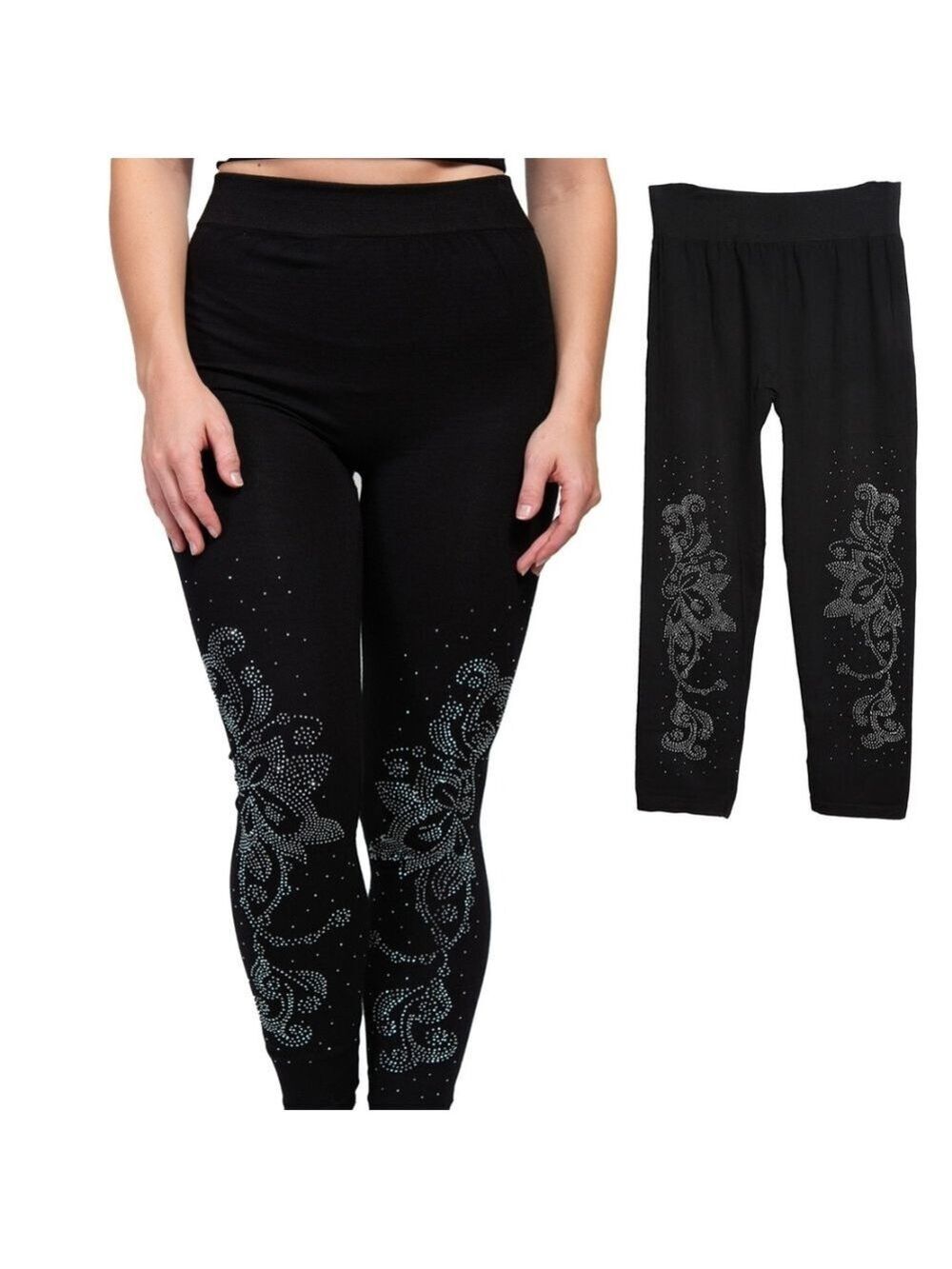 NWT Black Rhinestone Leggings High Rise  One Size